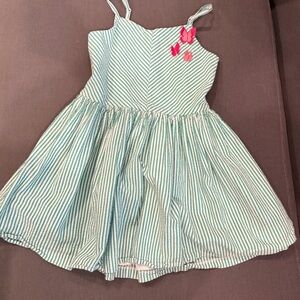 Seer Sucker Girls Size 7 Green and White Sleeveless Sundress